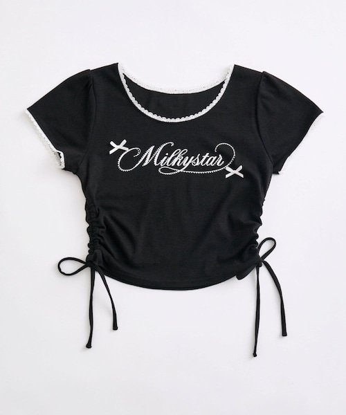 OLIVE des OLIVE（オリーブデオリーブ）の「Milky Star ドロストTシャツ（Tシャツ/カットソー・レディース・オフホワイト/ピンク/ブラック/サックスブルー・FREE）」の2枚目の写真