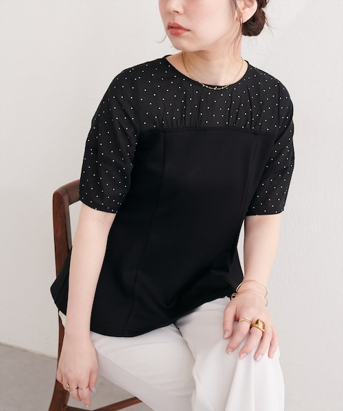 natural couture(ナチュラルクチュール)の「シアーペプラムトップス(Tシャツ/カットソー・レディース・ピンク/ベージュ/オフホワイト/サックスブルー/ブラック・FREE)」の3枚目の写真