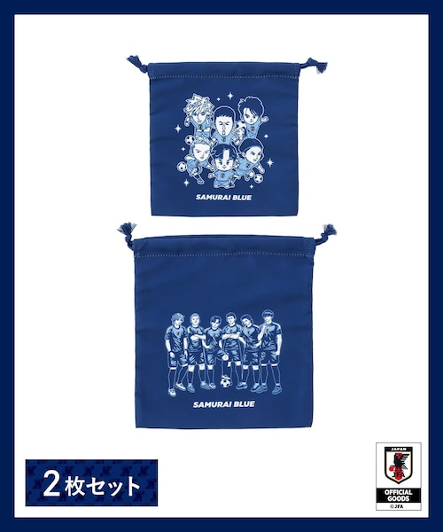 3coins(3coins)の「巾着2枚セットサッカー日本代表ver.(ポーチ・ブルー・FREE)」の1枚目の写真