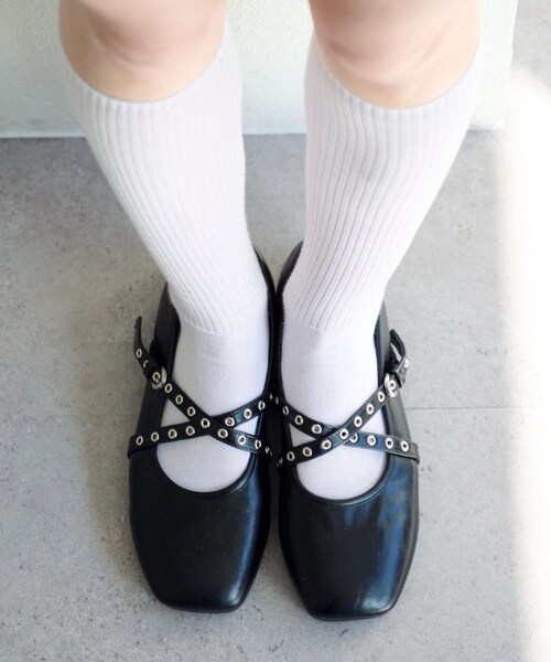 Kastane（カスタネ）の「【メッシュ&PU】ハトメベルトバレエシューズ（バレエシューズ・レディース・ブラックその他1/ブラック・38/37/36）」の2枚目の写真