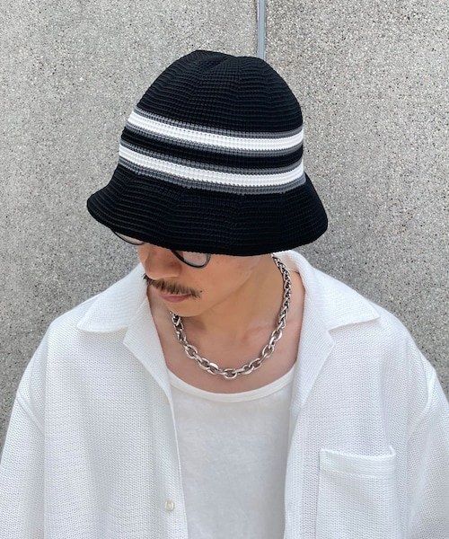 CIAOPANIC(チャオパニック)の「ボーダーニットハット(ニットキャップ/ビーニー・メンズ・ブラック/ブラウン・F)」の1枚目の写真