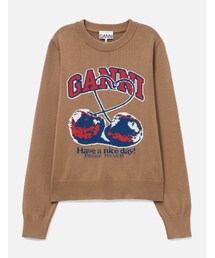 Fine Cotton Graphic Sweater Cherry
