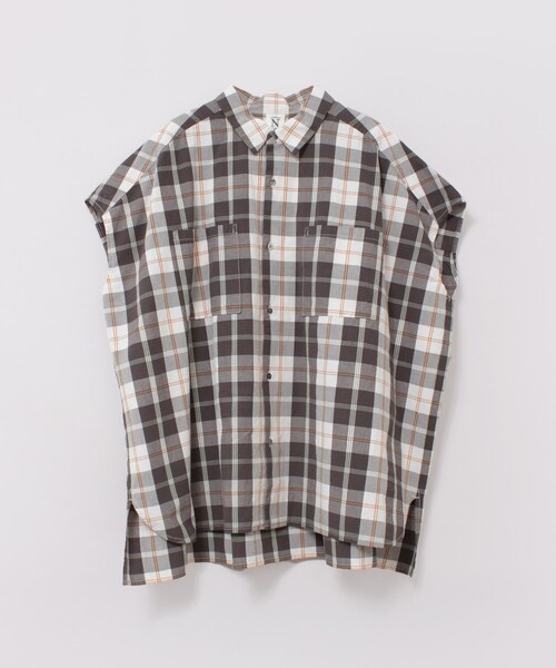 【7月上旬納期】B2972 ワッシャーチェックドロップショルダーシャツ
