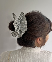 チェック柄刺繡入りシュシュ