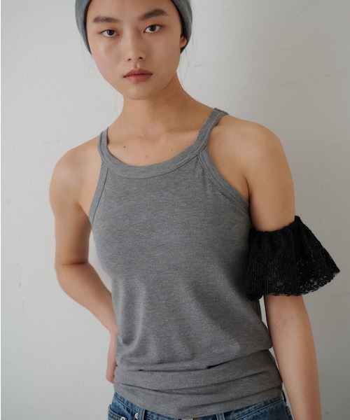 SHENERY（シーナリー）の「カップ付アメスリリブタンクトップ（タンクトップ・レディース・オフホワイト/ブラック/グレー・S/M）」の3枚目の写真
