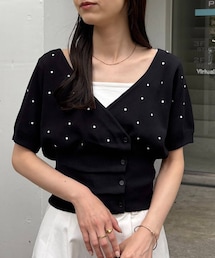 CAPRICIEUX LE'MAGE | ドットフリルボタンニット(Tシャツ/カットソー)