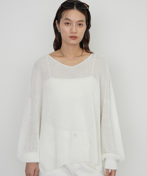 LOUNGEDRESS(ラウンジドレス)の「《さらりと上品/華奢見え》【JAPAN MADE】和紙鹿子2WAYニット(ニット/セーター・レディース・ブラック/オフホワイト/ベージュ・F)」の2枚目の写真