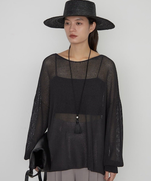 LOUNGEDRESS(ラウンジドレス)の「《さらりと上品/華奢見え》【JAPAN MADE】和紙鹿子2WAYニット(ニット/セーター・レディース・ブラック/オフホワイト/ベージュ・F)」の1枚目の写真