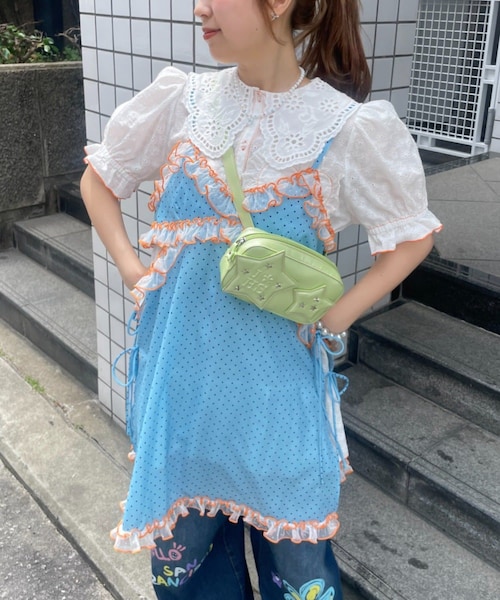 CIAOPANIC TYPY(チャオパニックティピー)の「【HELLO.SANFRANCISCO】ドット柄レースキャミチュニック(チュニック・レディース・ブルー/イエロー・ONE)」の1枚目の写真