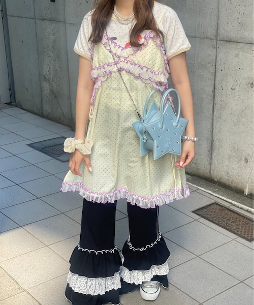 CIAOPANIC TYPY(チャオパニックティピー)の「【HELLO.SANFRANCISCO】ドット柄レースキャミチュニック(チュニック・レディース・ブルー/イエロー・ONE)」の2枚目の写真