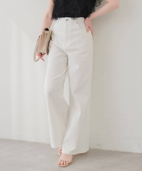 natural couture（ナチュラルクチュール）の「ゆるストレートストレッチセルフカットデニム（デニムパンツ・レディース・サックスブルー/オフホワイト/ブルー・M/S/L）」の2枚目の写真
