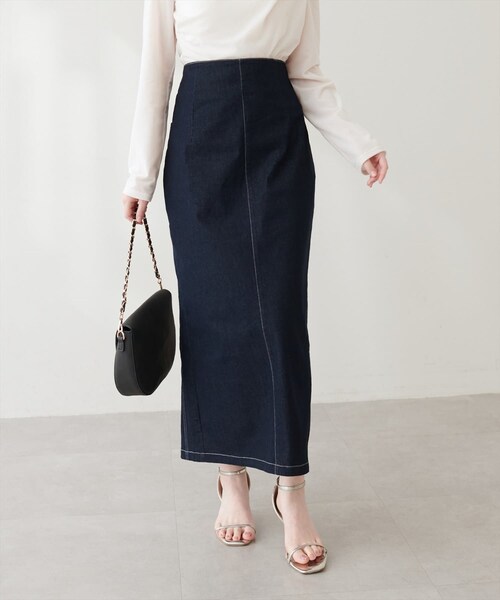 natural couture(ナチュラルクチュール)の「バックリボンストレッチスカート(デニムスカート・レディース・ブラック/ブルー/インディゴブルー・FREE)」の3枚目の写真