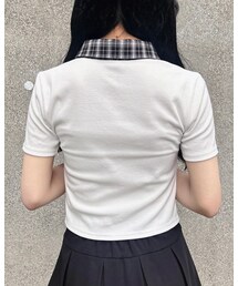 【7／8 2時までの限定価格】チェック襟ダブルジップトップス