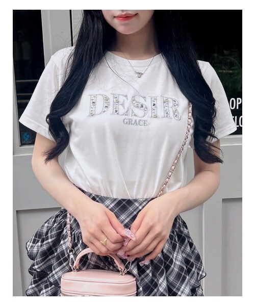 INGNI(イング)の「ビジューロゴ刺繍Tシャツ(トップス・レディース・オフホワイト/クロ/ライトピンク・M)」の8枚目の写真
