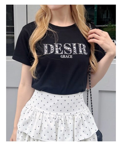 INGNI(イング)の「ビジューロゴ刺繍Tシャツ(トップス・レディース・オフホワイト/クロ/ライトピンク・M)」の9枚目の写真