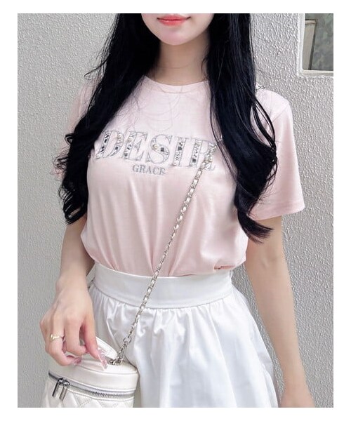 INGNI(イング)の「ビジューロゴ刺繍Tシャツ(トップス・レディース・オフホワイト/クロ/ライトピンク・M)」の10枚目の写真