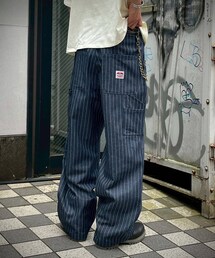 ストライプデニムダブルニーパンツ