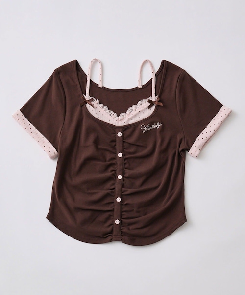 OLIVE des OLIVE(オリーブデオリーブ)の「キャミレイヤードトップス(Tシャツ/カットソー・レディース・ブラック/サックスブルー/ピンク/ブラウン・FREE)」の2枚目の写真