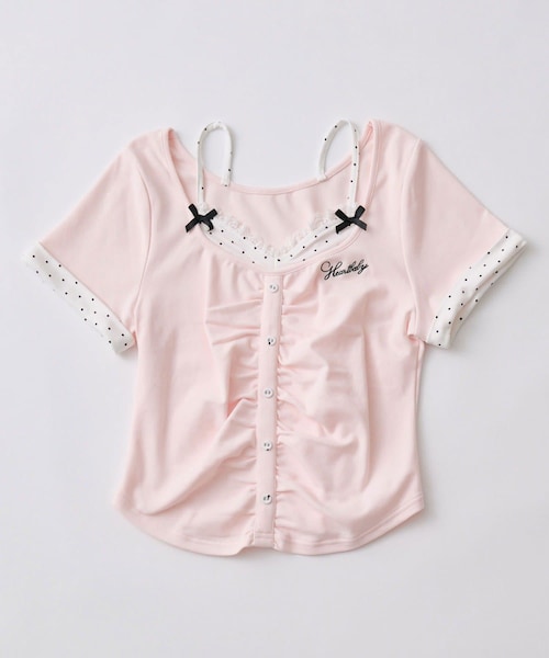 OLIVE des OLIVE(オリーブデオリーブ)の「キャミレイヤードトップス(Tシャツ/カットソー・レディース・ブラック/サックスブルー/ピンク/ブラウン・FREE)」の4枚目の写真