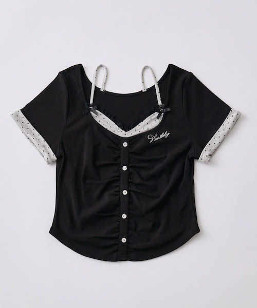OLIVE des OLIVE(オリーブデオリーブ)の「キャミレイヤードトップス(Tシャツ/カットソー・レディース・ブラック/サックスブルー/ピンク/ブラウン・FREE)」の1枚目の写真