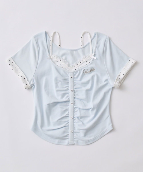 OLIVE des OLIVE(オリーブデオリーブ)の「キャミレイヤードトップス(Tシャツ/カットソー・レディース・ブラック/サックスブルー/ピンク/ブラウン・FREE)」の3枚目の写真