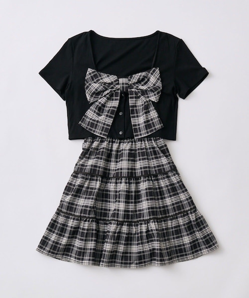 OLIVE des OLIVE(オリーブデオリーブ)の「リボンミニワンピとカーデのセット(ワンピース・レディース・ブラック/ベージュ/ドット・FREE)」の1枚目の写真