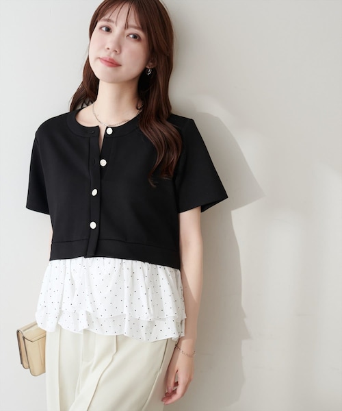 natural couture(ナチュラルクチュール)の「ソフトダンボールドッキングペプラムTOPS(Tシャツ/カットソー・レディース・ネイビー/オフホワイト/ブラック/ブラウン・FREE)」の3枚目の写真