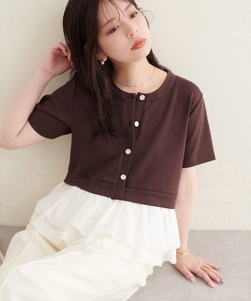 natural couture(ナチュラルクチュール)の「ソフトダンボールドッキングペプラムTOPS(Tシャツ/カットソー・レディース・ネイビー/オフホワイト/ブラック/ブラウン・FREE)」の4枚目の写真