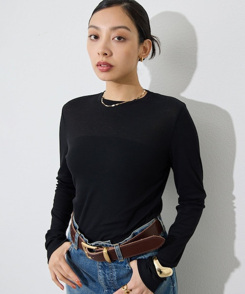 Whim Gazette（ウィムガゼット）の「コットン強撚フライスプルオーバー（Tシャツ/カットソー・レディース・オフホワイト/ブラック・F）」の2枚目の写真