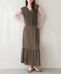 リブ使いTOPS×ギャザー切り替えスカートSET
