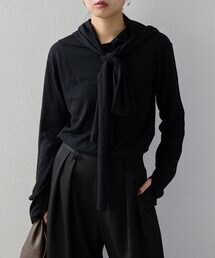 【2026AW Debut】【UNFORM】カシミヤ混フーディボウタイニット