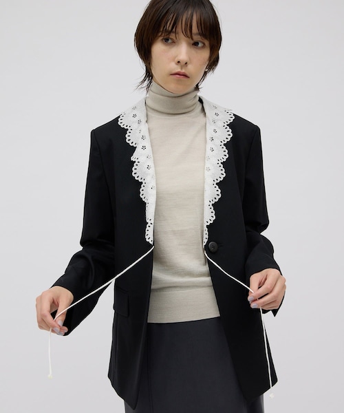 Whim Gazette(ウィムガゼット)の「レースカラージャケット(テーラードジャケット・レディース・ブラック・F)」の1枚目の写真