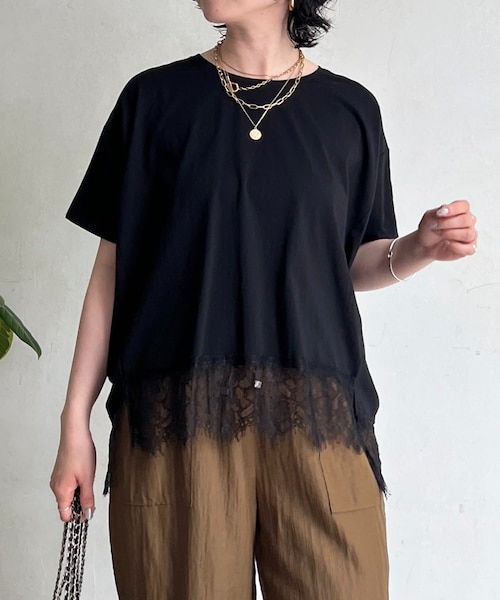 un dix cors(アンディコール)の「レースドルマンプルオーバー(Tシャツ/カットソー・レディース・グレー/ブラック/オフホワイト・F)」の3枚目の写真