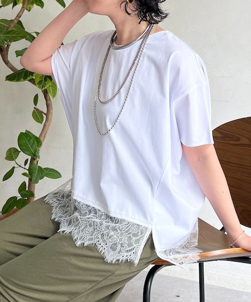 un dix cors(アンディコール)の「レースドルマンプルオーバー(Tシャツ/カットソー・レディース・グレー/ブラック/オフホワイト・F)」の2枚目の写真