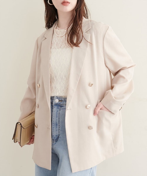 natural couture(ナチュラルクチュール)の「【sherbet line】UV接触冷感 金釦べこべこテーラージャケット(テーラードジャケット・レディース・ブラウン/ネイビー/ライトベージュ/ライトグレー・FREE)」の3枚目の写真