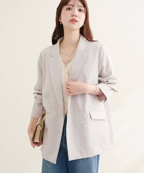 natural couture(ナチュラルクチュール)の「【sherbet line】UV接触冷感 金釦べこべこテーラージャケット(テーラードジャケット・レディース・ブラウン/ネイビー/ライトベージュ/ライトグレー・FREE)」の2枚目の写真