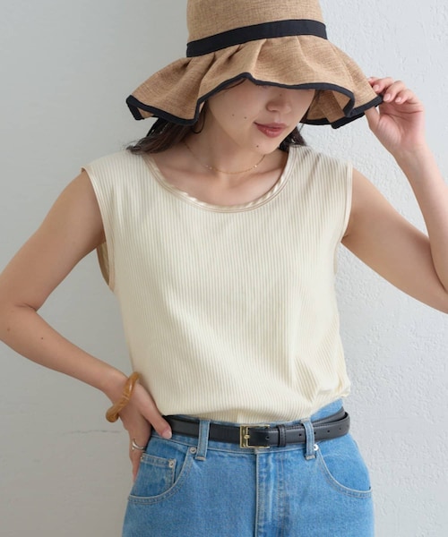 CIAOPANIC TYPY(チャオパニックティピー)の「【WEB限定】サテンパイピングリブタンクトップ(タンクトップ・レディース・ブルー/チャコールグレー/アイボリー/ピンク/ブラック/ブラウン・ONE)」の2枚目の写真