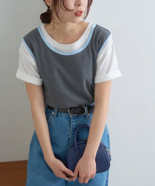 CIAOPANIC TYPY(チャオパニックティピー)の「【WEB限定】サテンパイピングリブタンクトップ(タンクトップ・レディース・ブルー/チャコールグレー/アイボリー/ピンク/ブラック/ブラウン・ONE)」の4枚目の写真