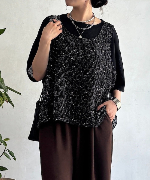 un dix cors(アンディコール)の「メッシュ×シアーTEEセット(Tシャツ/カットソー・レディース・オフホワイト/ブラック/ベージュ・F)」の2枚目の写真