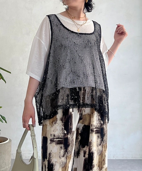 un dix cors(アンディコール)の「メッシュ×シアーTEEセット(Tシャツ/カットソー・レディース・オフホワイト/ブラック/ベージュ・F)」の3枚目の写真