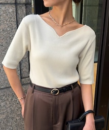 Chez toi | 前後2WAY5分袖キーネックリブニット(ニット/セーター)