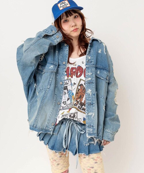 RNA(アールエヌエー)の「【9月中旬納期】J2195 ワイドBIG Gジャン(ジャケット/アウター・レディース・オールド加工中色)」の2枚目の写真