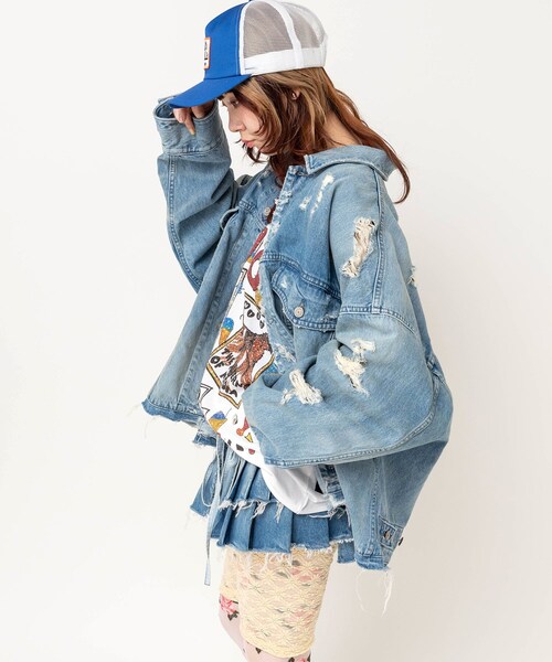 RNA(アールエヌエー)の「【9月中旬納期】J2195 ワイドBIG Gジャン(ジャケット/アウター・レディース・オールド加工中色)」の3枚目の写真