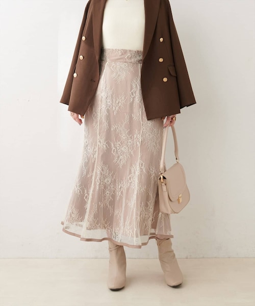 natural couture(ナチュラルクチュール)の「長さ変えられるサテンパイピングレーススカート(スカート・レディース・ブラウン/ブルー/ブラック/ライトベージュ・FREE)」の3枚目の写真