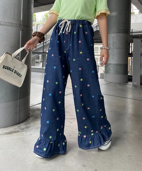 CIAOPANIC TYPY(チャオパニックティピー)の「【HELLO.SANFRANCISCO】裾フリル星柄刺繍デニム(デニムパンツ・レディース・サックスブルー/ブルー・S/M)」の2枚目の写真