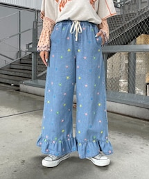 【HELLO.SANFRANCISCO】裾フリル星柄刺繍デニム