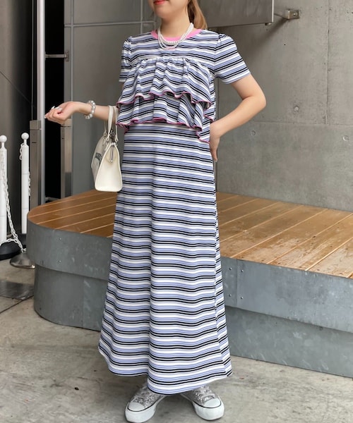 CIAOPANIC TYPY(チャオパニックティピー)の「【HELLO.SANFRANCISCO】マルチウェイフリル付ボーダーワンピ(ワンピース・レディース・レッド/ブルー・ONE)」の2枚目の写真