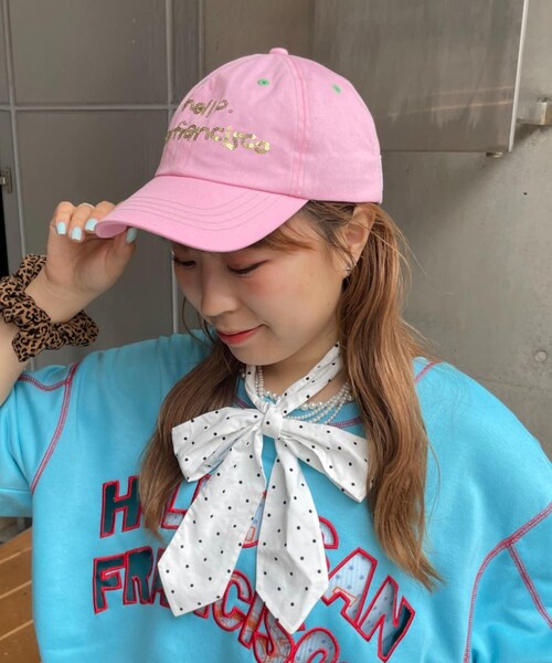 CIAOPANIC TYPY（チャオパニックティピー）の「【HELLO.SANFRANCISCO】スパンコールロゴリボンキャップ（キャップ・レディース・ネイビー/ピンク/イエロー・ONE）」の3枚目の写真