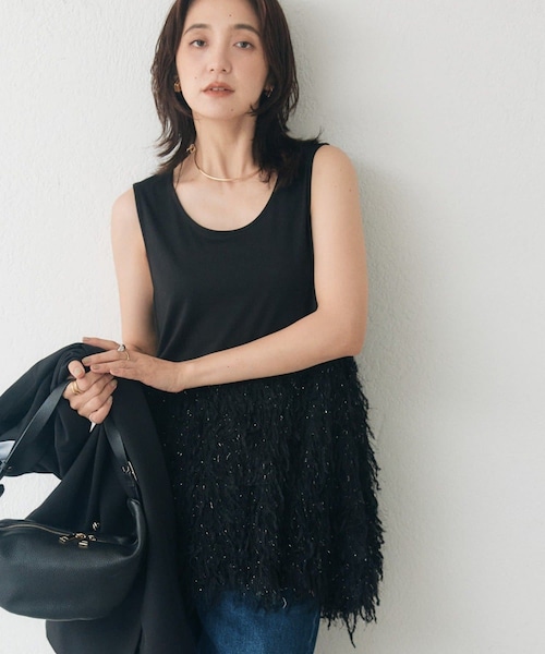 RIVE DROITE(リヴドロワ)の「フェザーコンビタンク(タンクトップ・レディース・ブラック・F)」の1枚目の写真
