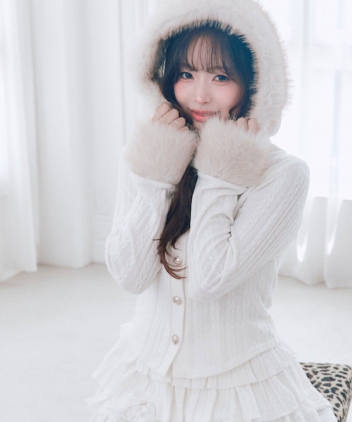 OLIVE des OLIVE(オリーブデオリーブ)の「【Premium order】ケーブルパーカー(トップス・レディース・ピンク/ブラック/サックスブルー/モカ/オフホワイト・FREE)」の2枚目の写真